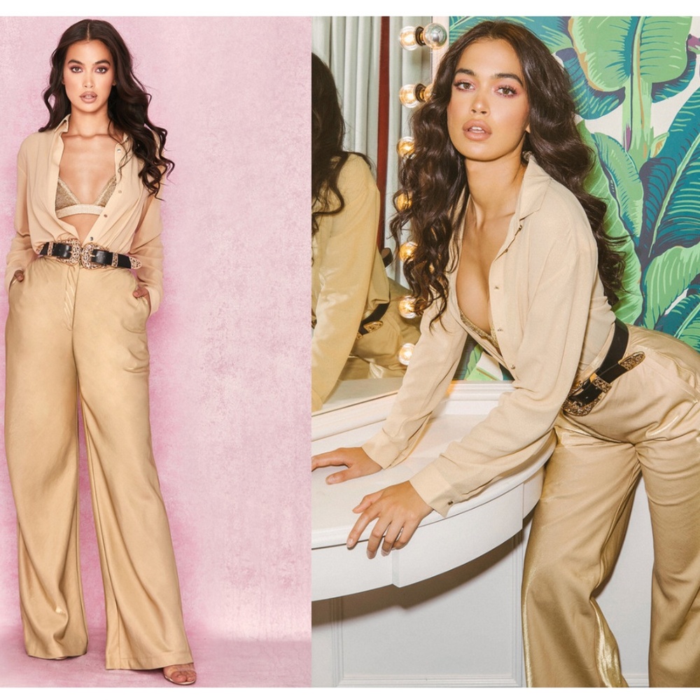 House of CB Gold Wide-Leg Pants